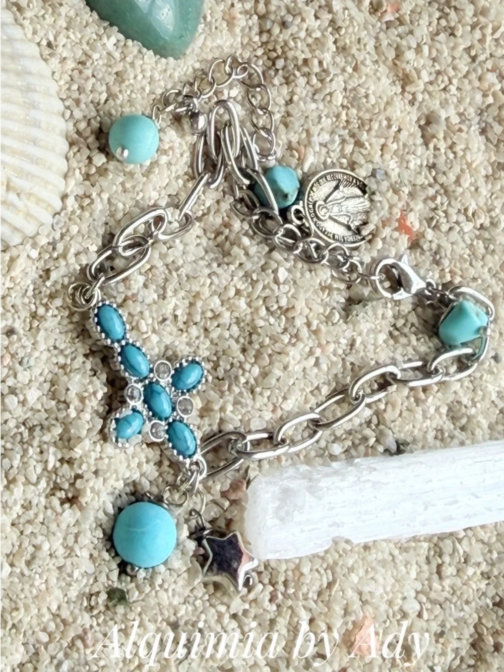 WALKING ON SHELLS 🐚 Turquoise and Silver Charm Bracelet